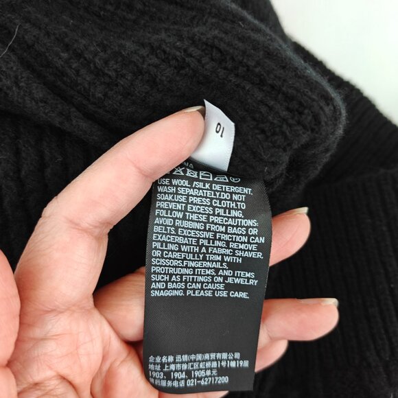 UNIQLO +J X JIL SANDER Sweater 100% Wool Mock Neck Cable Knit Black Womens Med - Picture 12 of 16